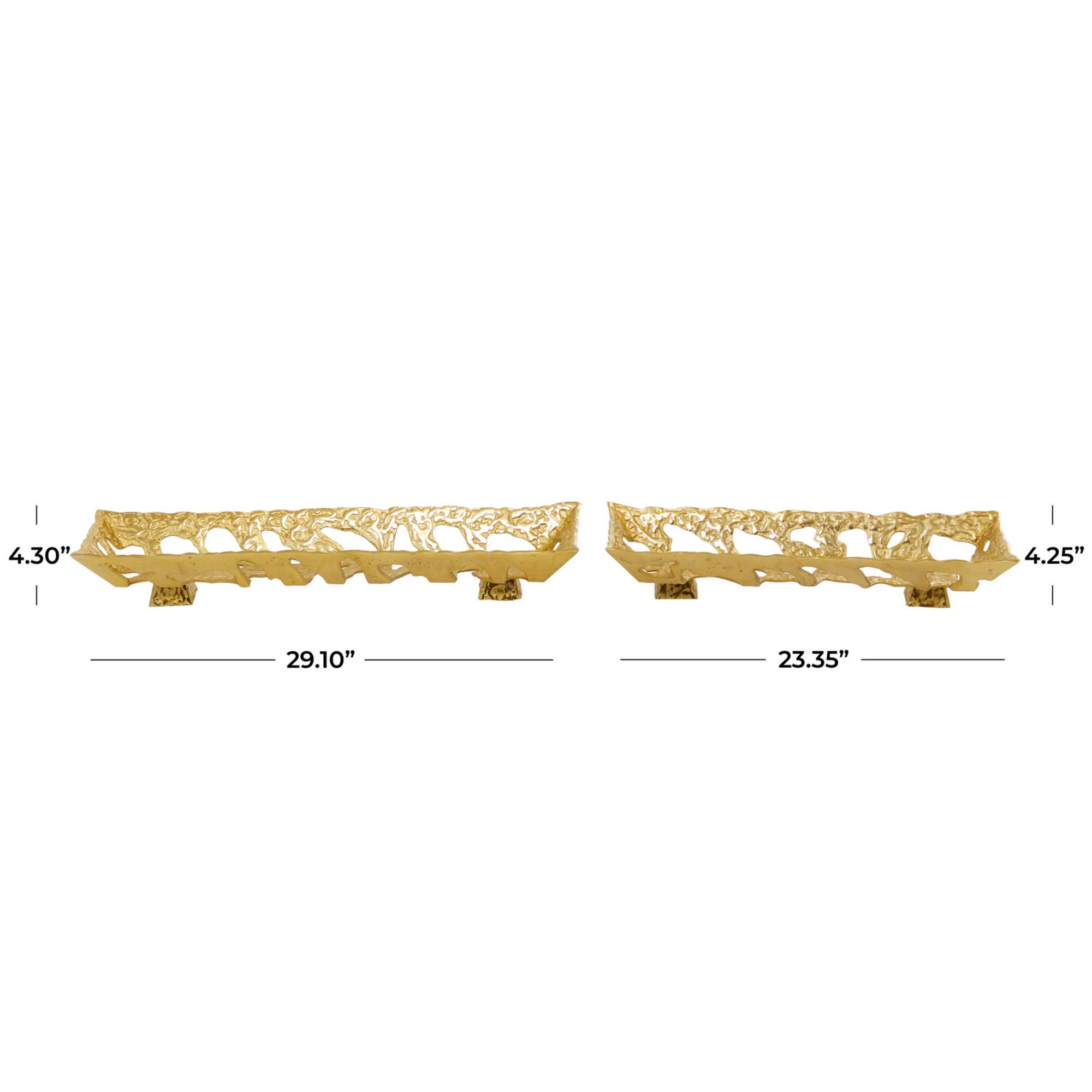 Gold Aluminum Contemporary Tray, Set of 2" 29", 23"